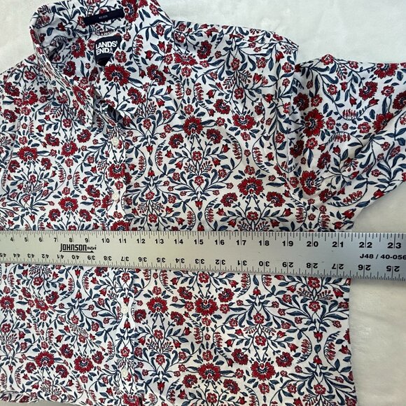 Lands' End Womens Floral No Iron Cotton Long Sleeve Button-Up Shirt Size 14 Red - Picture 5 of 8